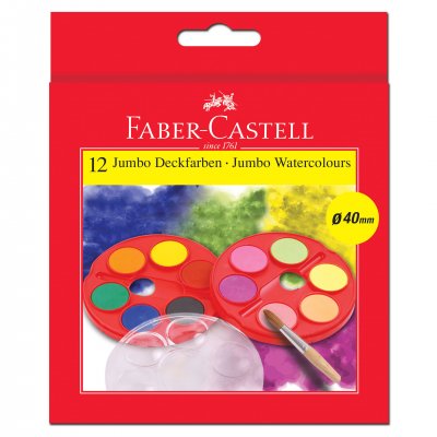 Faber-Castell Акварелни бои Jumbo, 40 mm, 12 цвята
