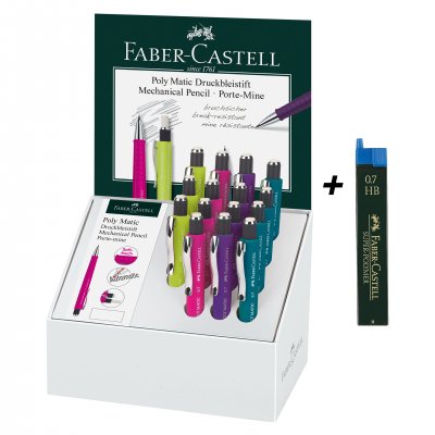 Faber-Castell Автоматичен молив Poly Matic, 0.7 mm, 15 броя и 24 графита в дисплей
