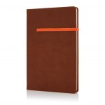 XD Тефтер, А5, 80 листа, офсетова хартия, с оранжев хоризонтален ластик, кафяв