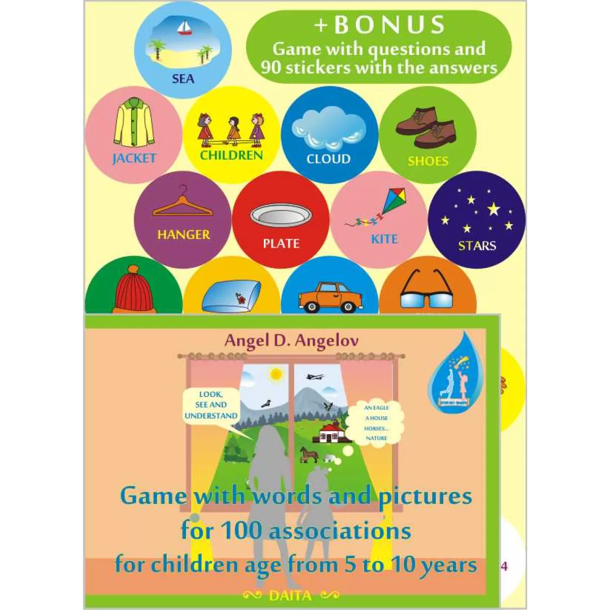 Game with words and pictures for 100 associations for children age from 5 to 10 years
